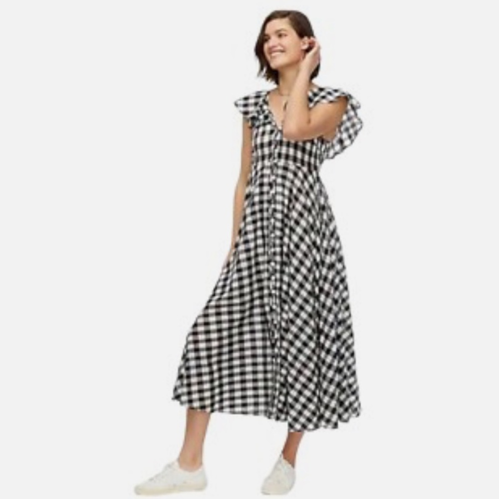 J. Crew Beachwear Button Front Ruffle Dress Black and White Gingham Sz med - Picture 15 of 16